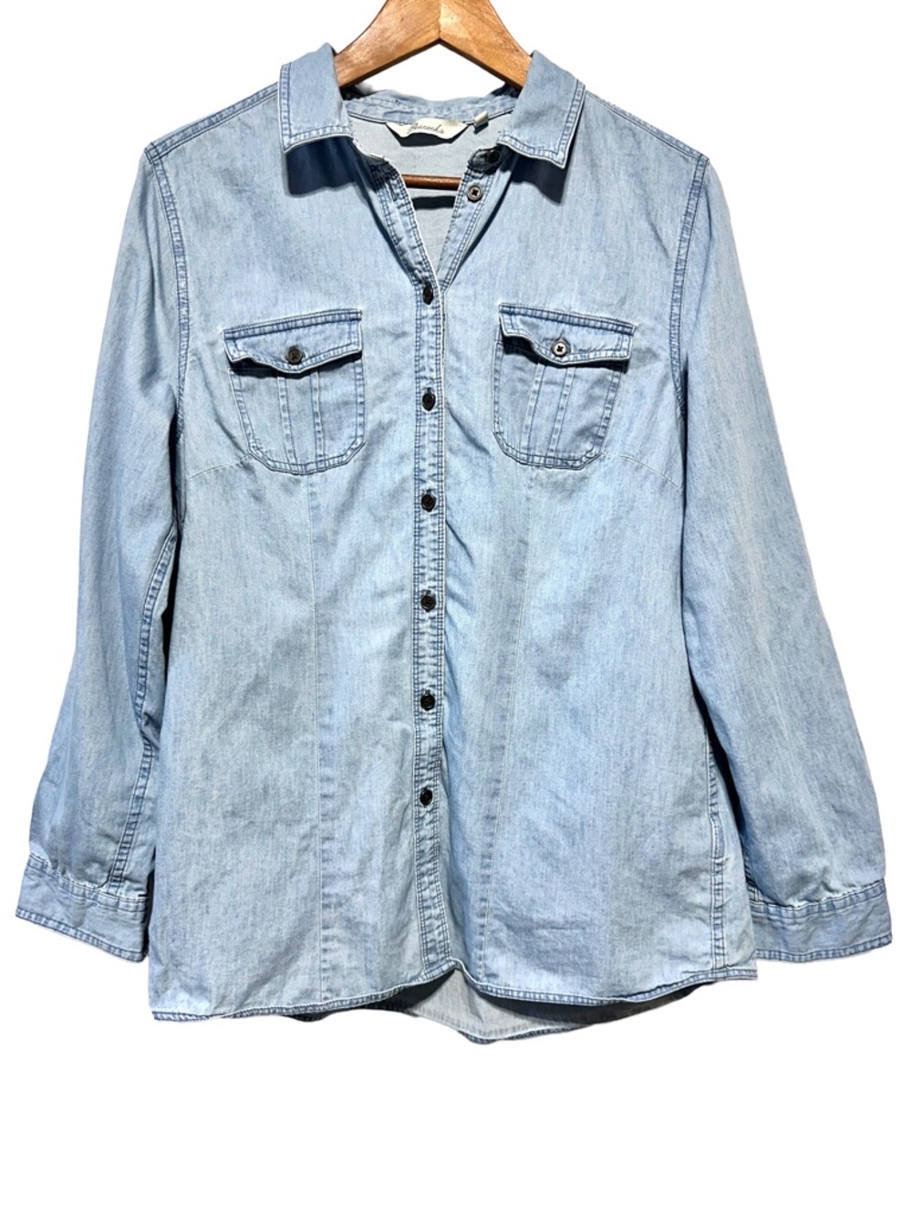 Chambray Button Up Denim Shirt Roll Tab Light Wash Normcore Western 12